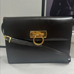 Salvatore Ferragamo vintage Gancini Leather Shoulder Bag with Gold Gancini
